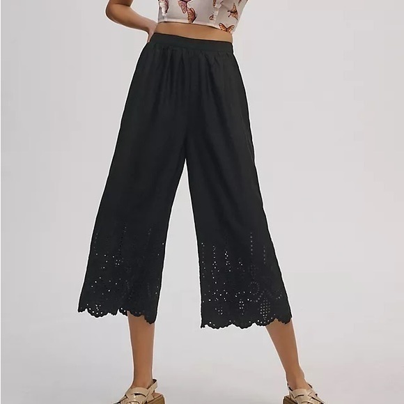 Anthropologie Black Cropped Eyelet Palazzo Pants
